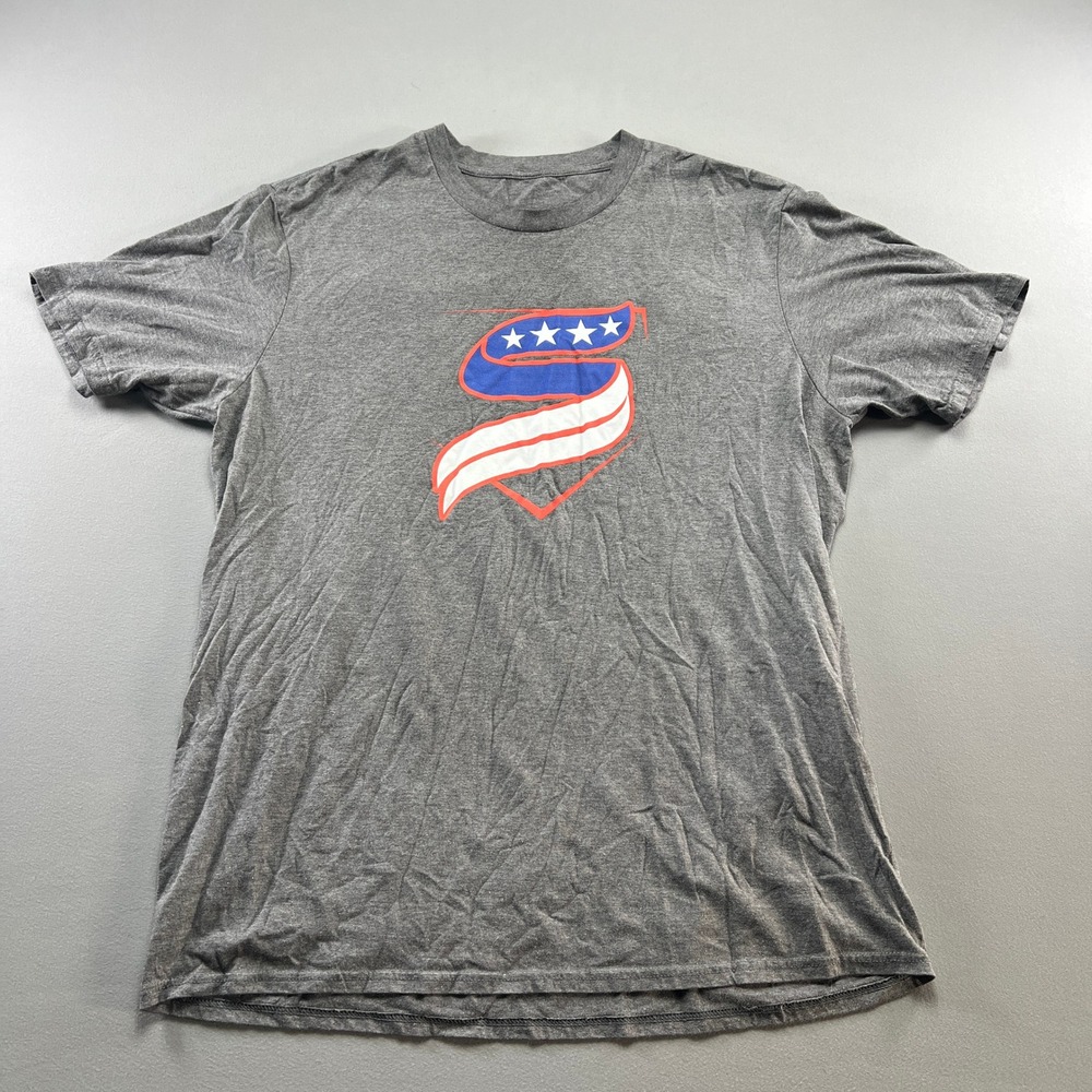 Mens T Shirt Large Gray Patriotic Graphic Short Sleeve Crew Neck Everyday Wear